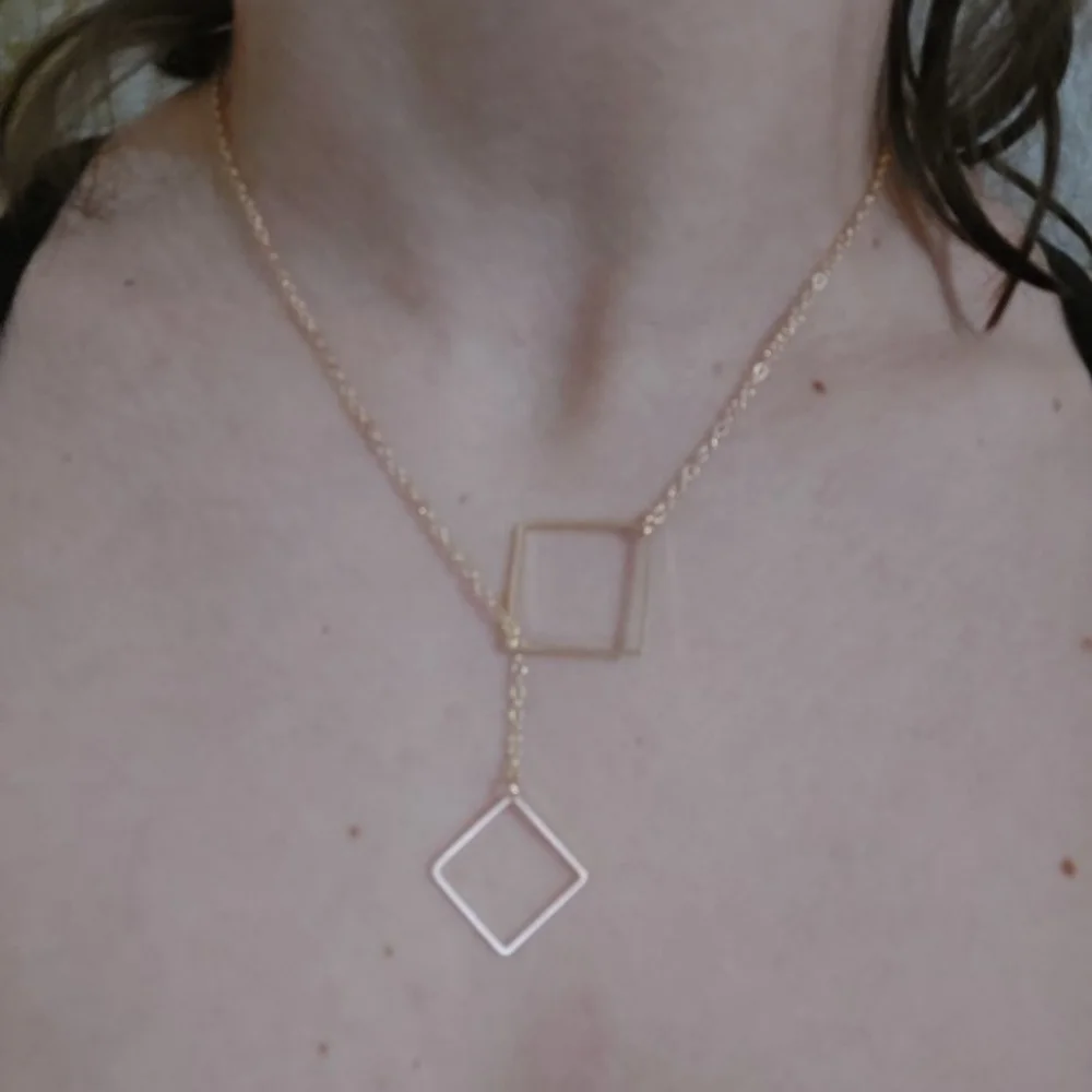 Square pendant necklace.Simple design pendant Geometric. Metal. Elegant Gift Chr